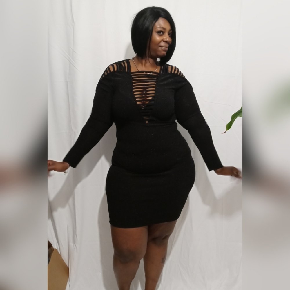 Bodycon Black Ladder Glitter Dress Plus Size